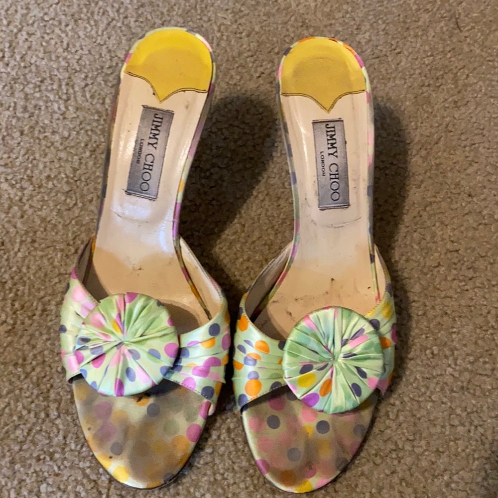 Silk polka dot Jimmy Choo mules